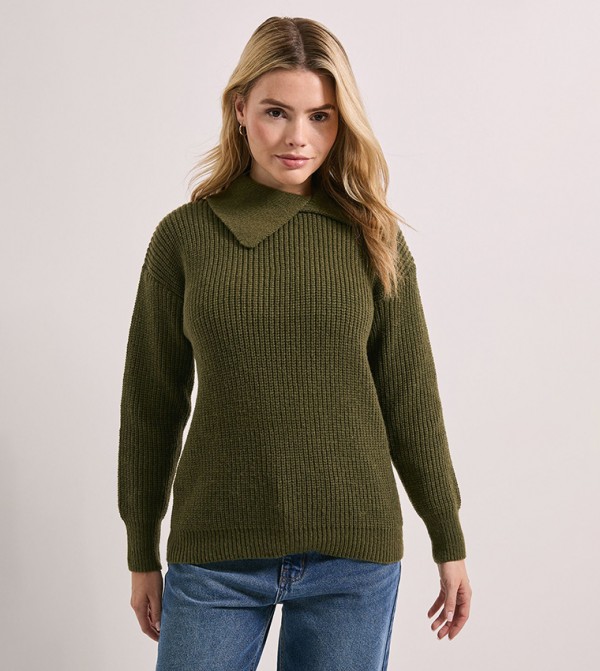 Ribbed Split Neck Sweater