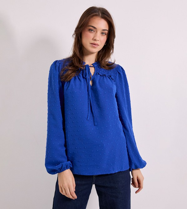 Tie-Up Neck Long Sleeves Top