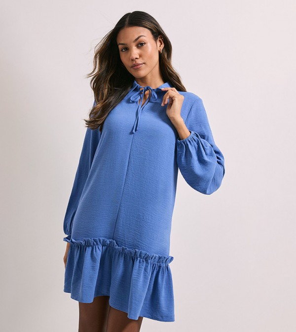 Tie Neck Collar Detail Shift Mini Dress
