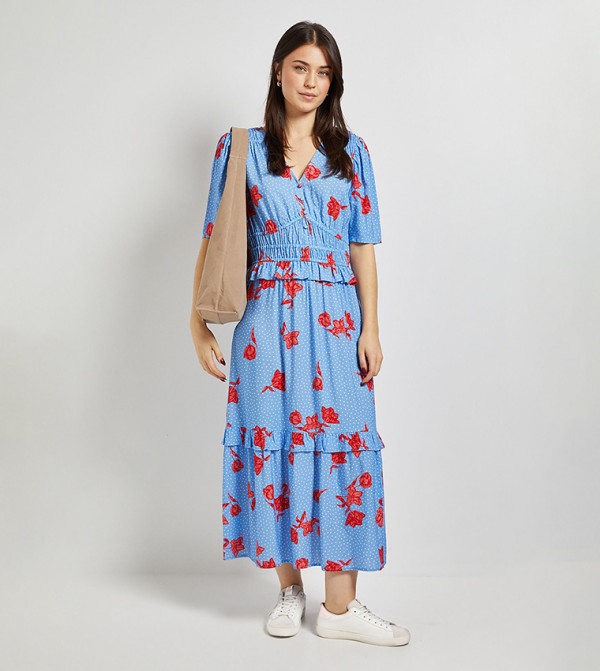 فستان ماكسي بطبعة الورود 