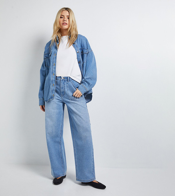 بنطلون جينز مغسول بخصر عالي