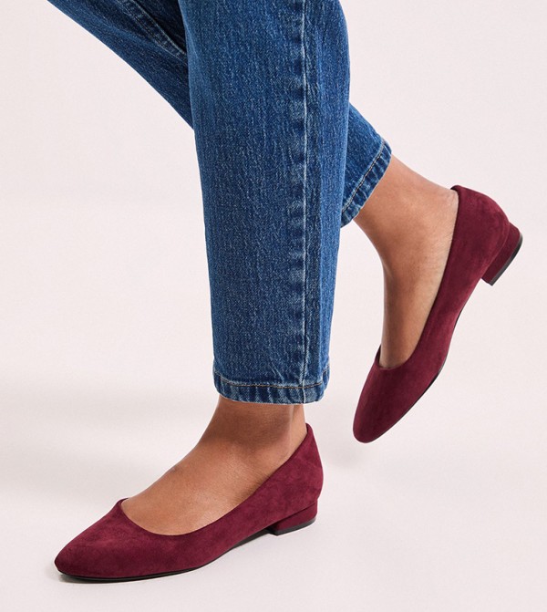 Polly Faux Suede Low Block Heel Ballerinas