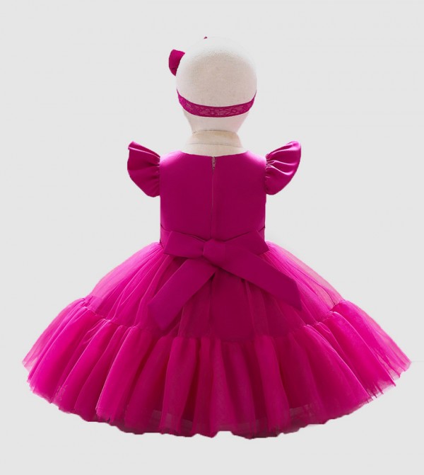 Bow Front Ruffled Mesh Dress