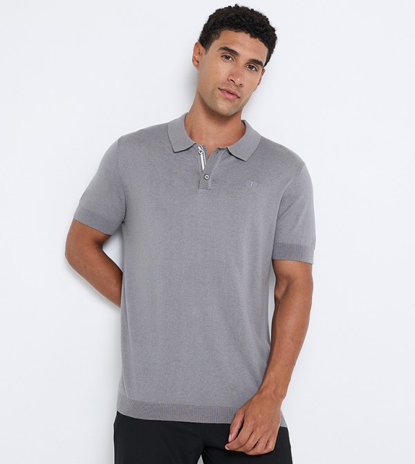 Solid Short Sleeves Knitted Polo T-Shirt