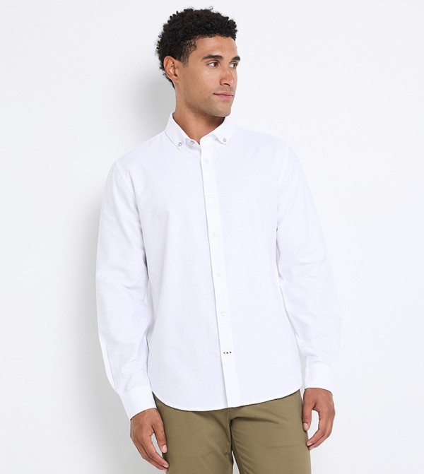 Solid Button-Down Collar Shirt 