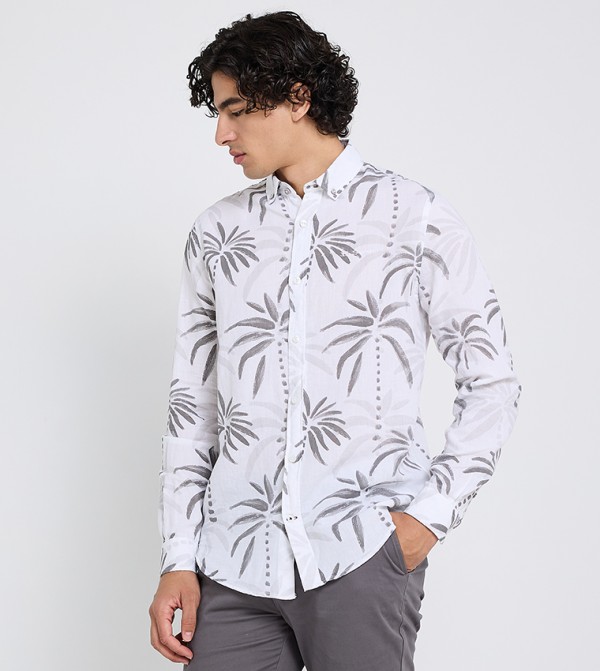 Printed Cotton Linen Long Sleeves Shirt