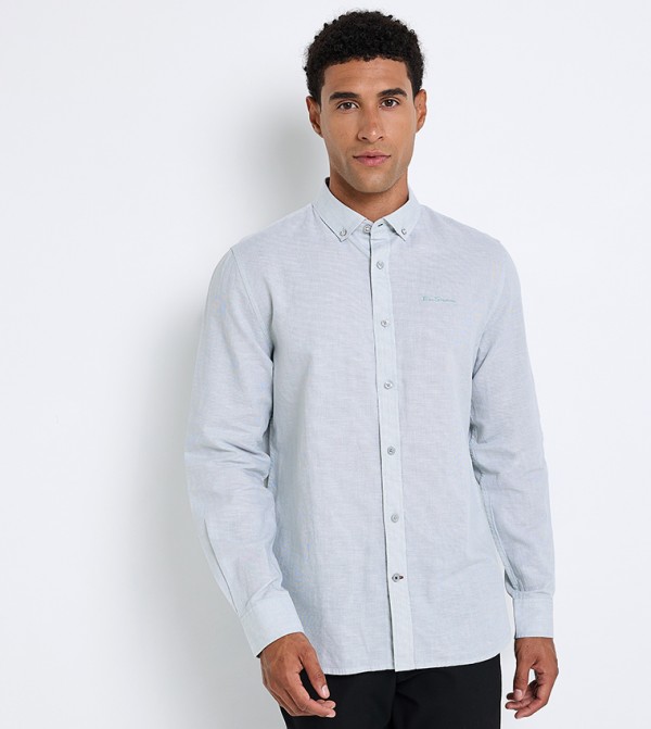 Solid Button-Down Collar Linen Shirt