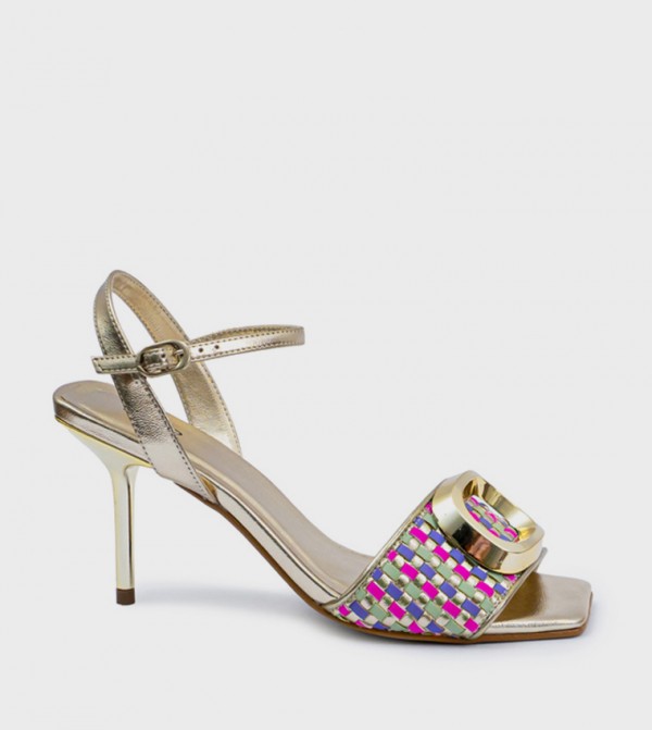 Metal Accent Open Toe Heel Sandals