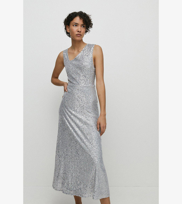 warehouse silver dress Buy Warehouse Sequin Asymmetric Neckline Dress In Silver