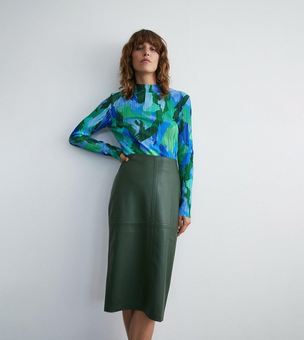 Dark green leather outlet pencil skirt