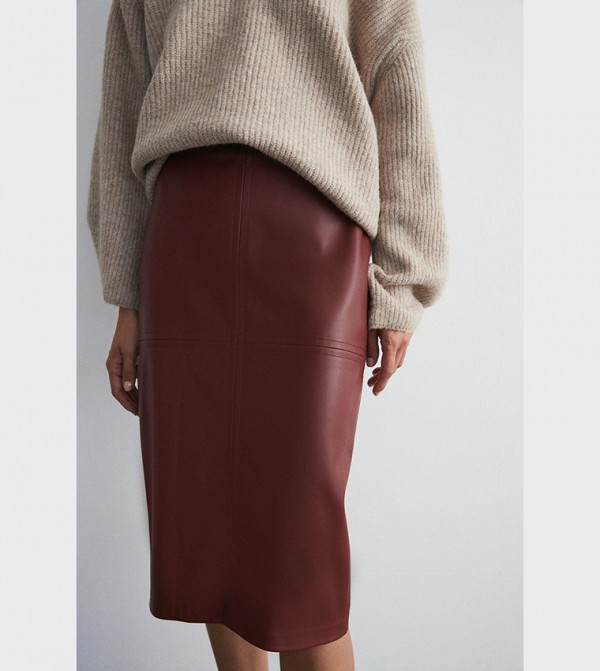 Buy Warehouse Easy Faux Leather Pencil Skirt In Red Thstreet Saudi