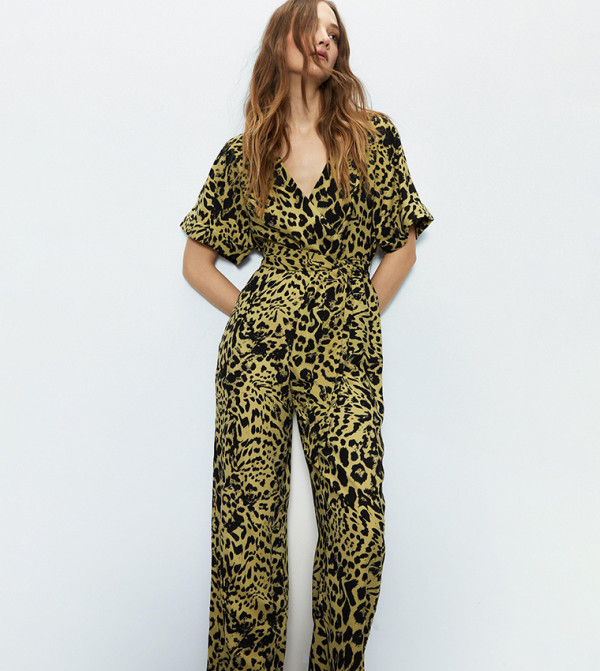 Animal Kimono Wrap Jumpsuit