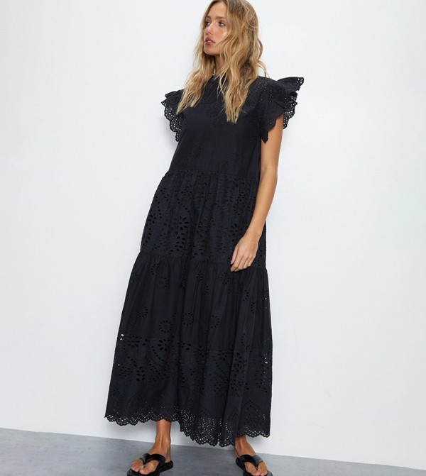 Broderie Mix Tiered Midi Dress