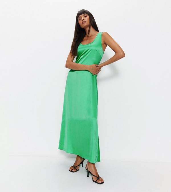 Contrast Lace Trim Satin Maxi Slip Dress