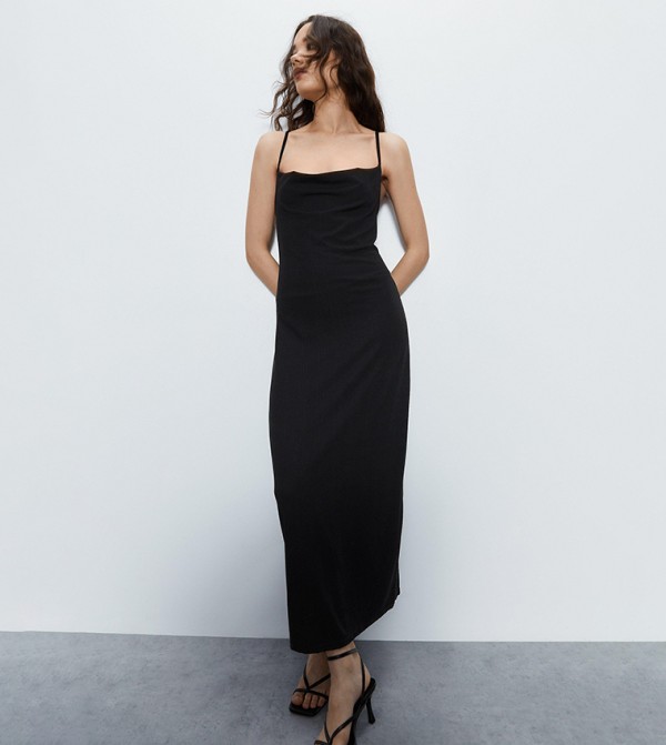 Ribbed Cowl Neck Midaxi Cami Dress