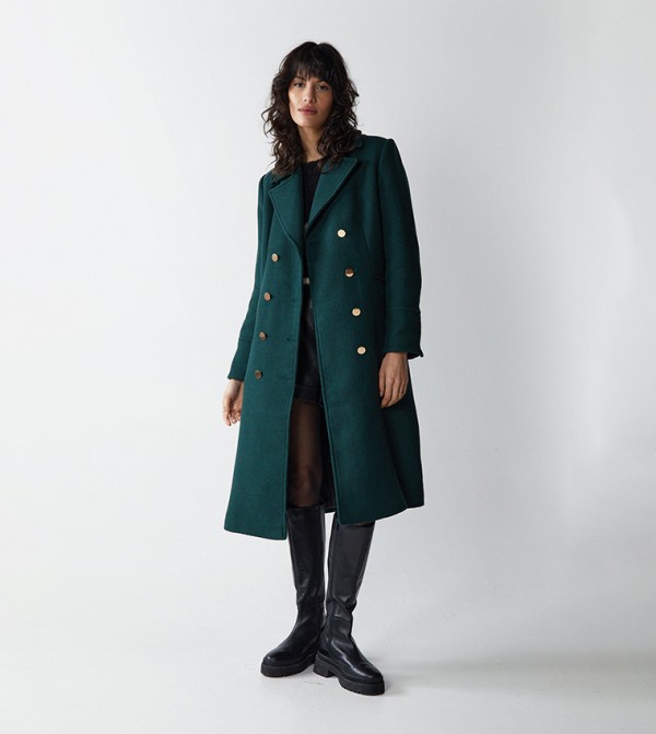 Buy Warehouse Military Double Breasted Italian Wool Longline Coat In Green 6thStreet UAE