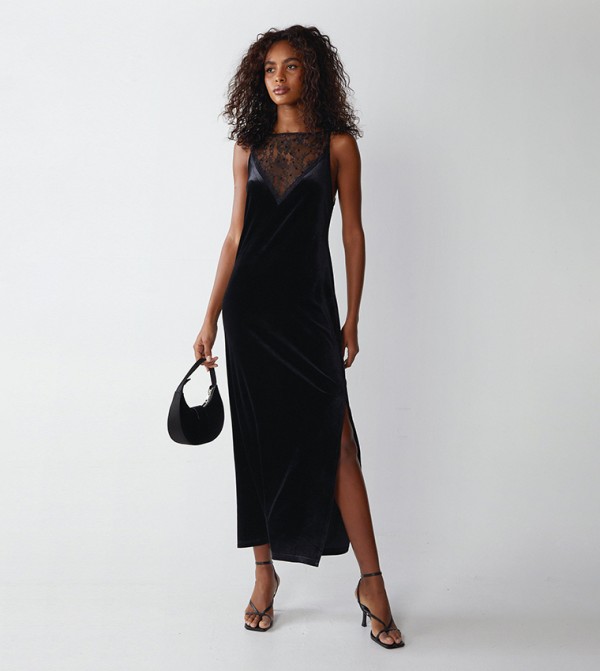 ASOS DESIGN satin midi slip dress with velvet bodice detail in