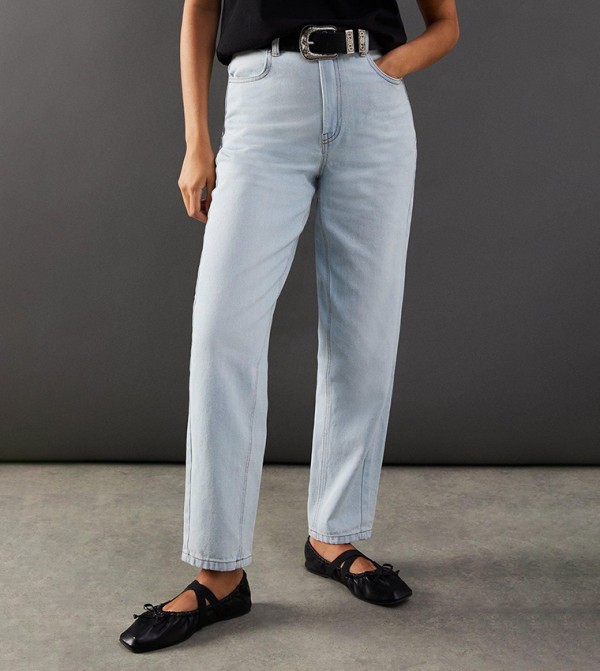 Washed High Rise Barrel Leg Jeans