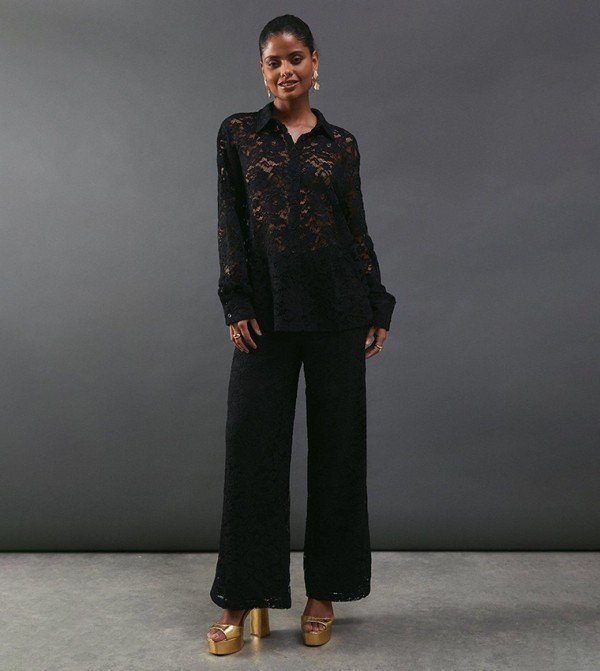 Lace High Waist Straight Fit Trousers