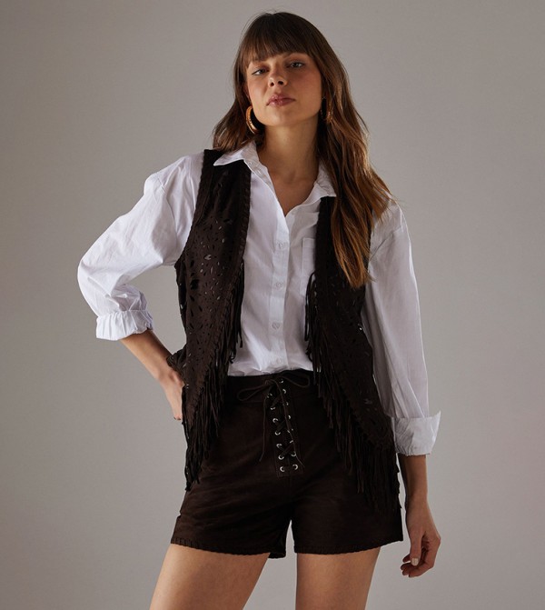 Real Suede Fringed Waistcoat