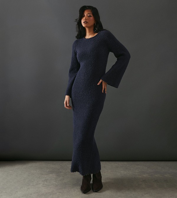 Stitch Detail Flared Sleeves Maxi Dress