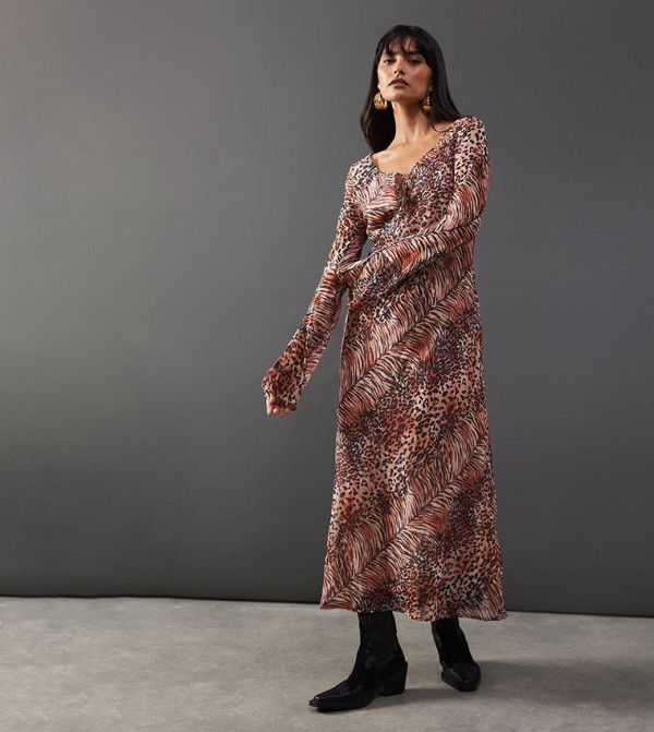 Chiffon Tie Keyhole Front Bias Midi Dress