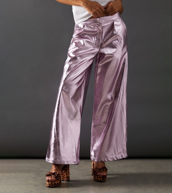 Metallic Mid Rise Wide Leg Trousers