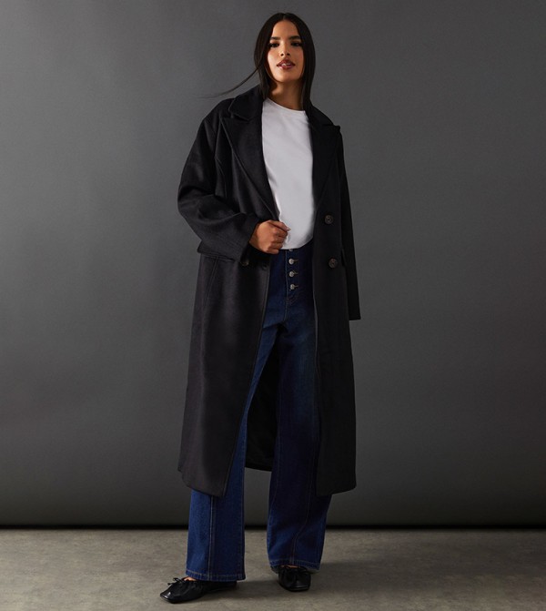 Double Breasted Wool Blend Maxi Coat