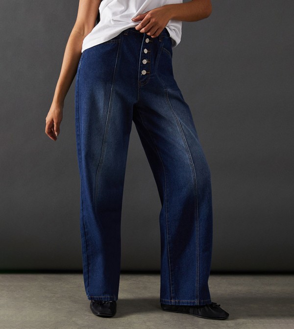 High Waist Button Fly Seam Detail Dad Jeans