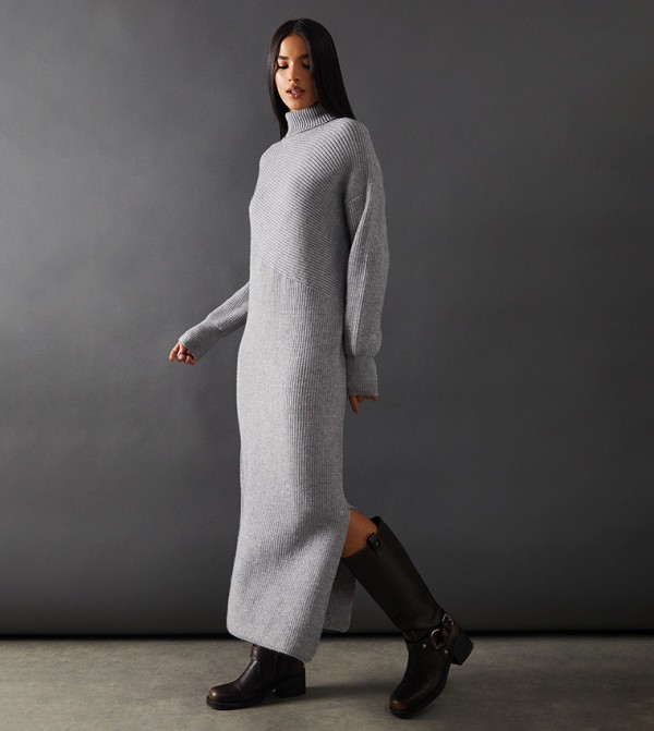 Roll Neck Split Maxi Dress