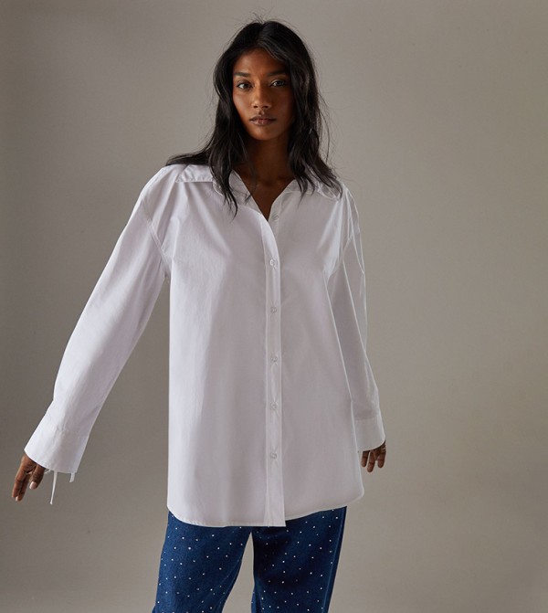 Long Sleeves Bow Back Oversized Shirt