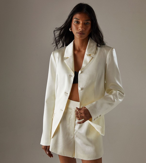 Long Sleeves Jacquard Satin Blazer