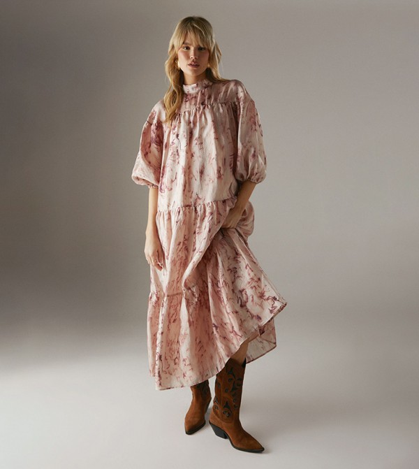 Printed High Neck Maxi Dress