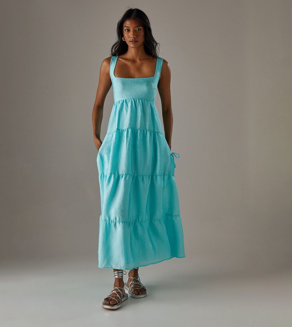 Square Neck Smock Midi Dress