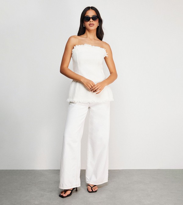 Fray Detail Denim Bandeau Top