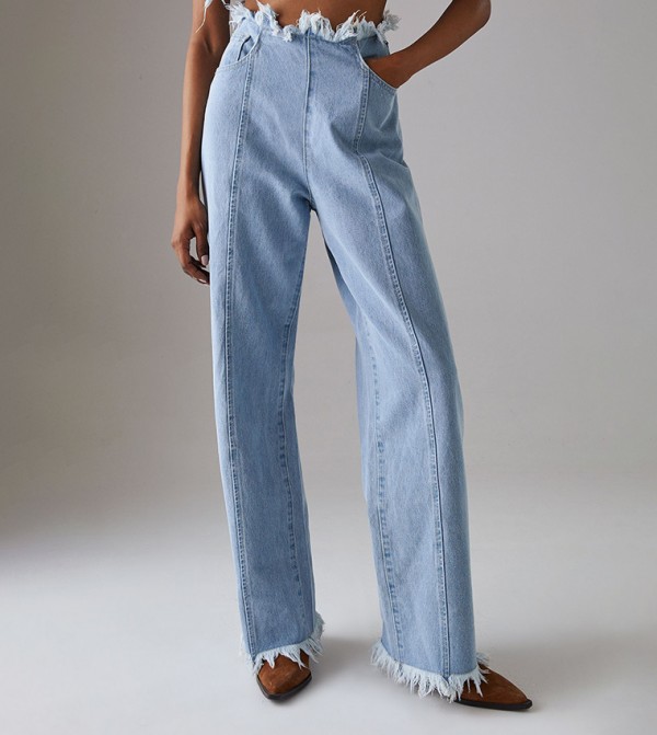 Fray Detail High Waist Wide Leg Jeans