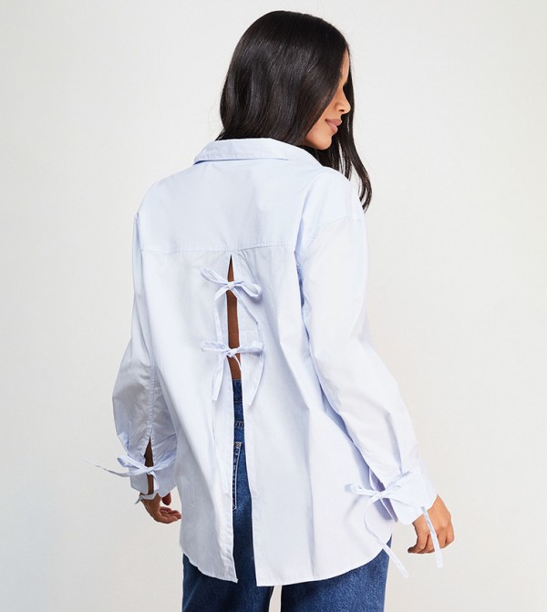 Bow Back Long Sleeves Oversized Shirt