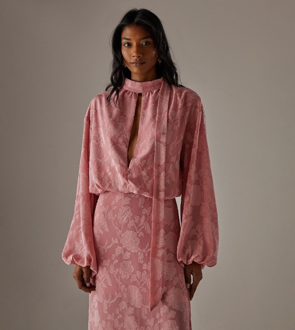 Chiffon Jacquard High Neck Top