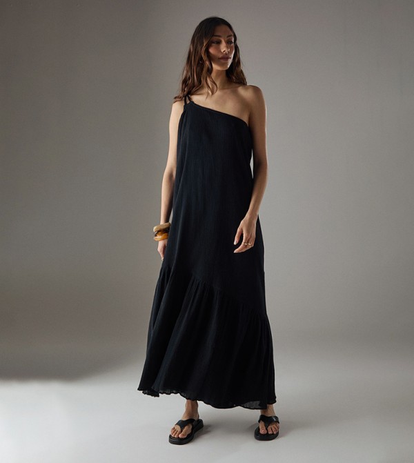 Cheesecloth Double Strap One Shoulder Maxi Sundress