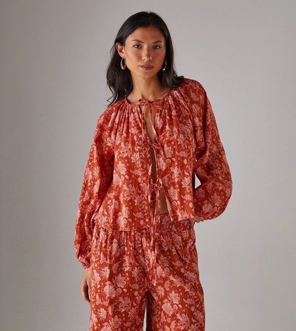 Cheesecloth Tie Front Boho Top