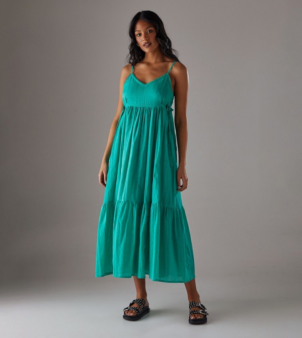Textured Dobby Strappy Midi Dress
