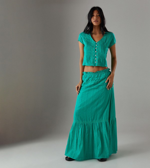 Dobby Button Through Boho Crop Top