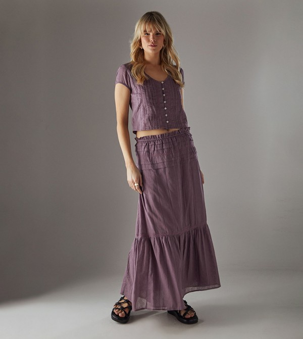 Dobby Trim Insert Maxi Skirt
