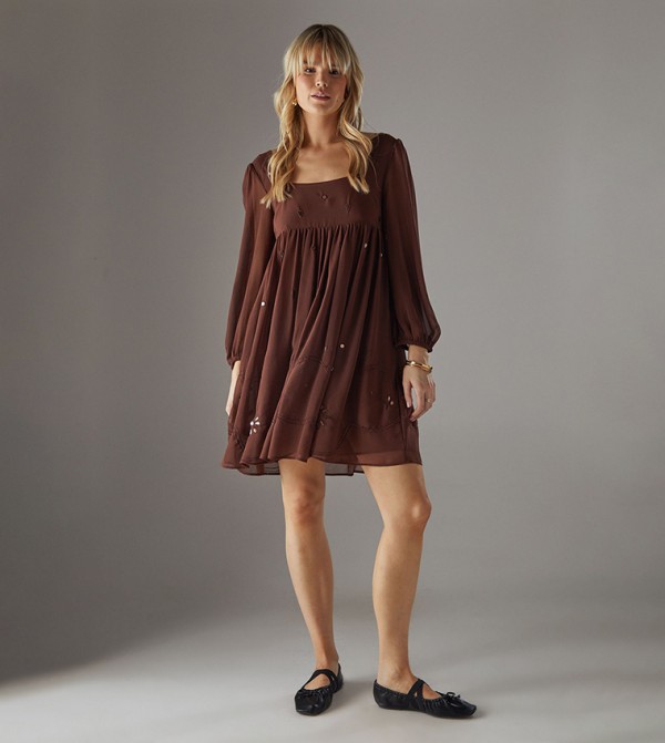 Embellished Square Neck Mini Dress
