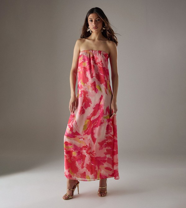Yoryu Chiffon Elasticated Back Bandeau Maxi Dress
