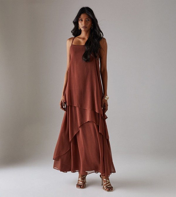 Chiffon Strappy Asymmetric Maxi Dress