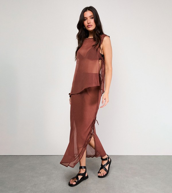 Chiffon Tie Side Column Midi Skirt