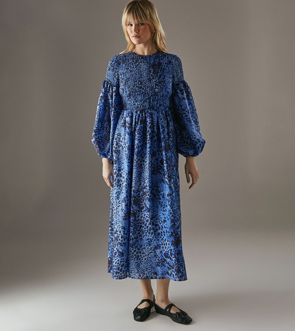 Printed Crew Neck Midaxi Dress