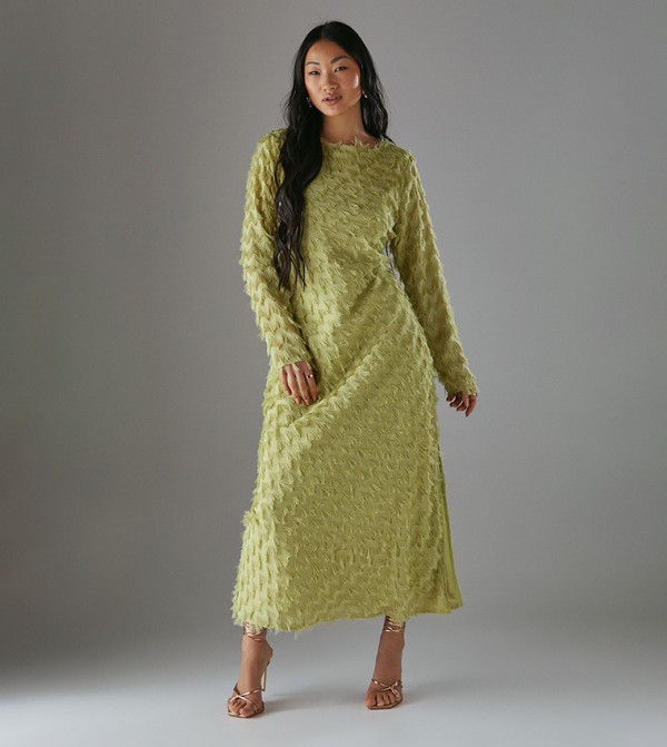 Petite Fluffy Slash Neck Column Midi Dress