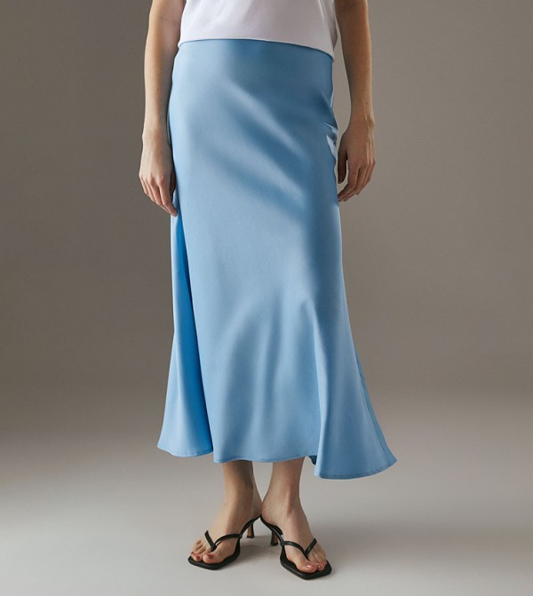Elastic Waist Satin Midi Skirt